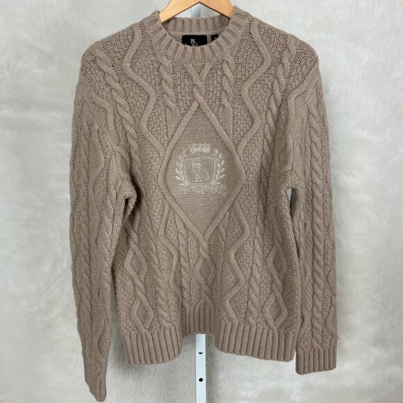 October's Very Own Men's Beige Tan Wool & Yak Chunky Crest Cable Knit Sweater XS - Picture 1 of 5
